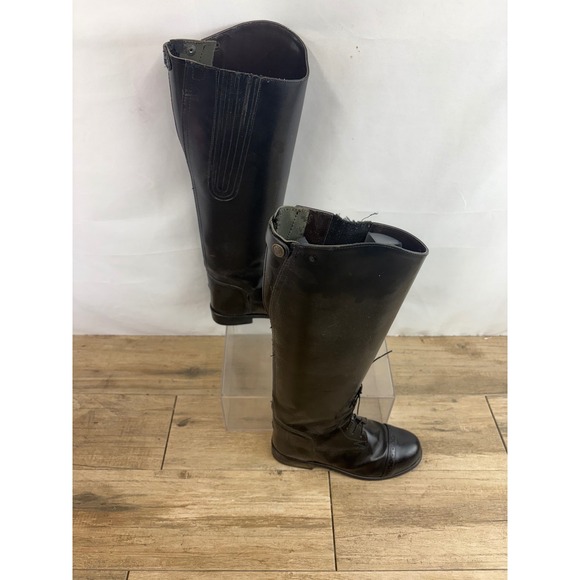 Devon Aire Black Leather Tall Riding Boots Lace Up Zip Back Women Size 7 - Picture 10 of 11